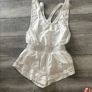 Free people movement White double layer top runsie Romper